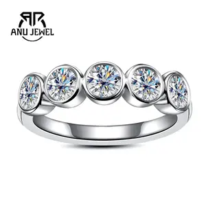 Moissanite Eternity Band Ring D Color 925 Sterling Silver Golden Plated Five-Stone Bubble Ring Wedding Promise Anniversary Band Ring for Women with Certificate