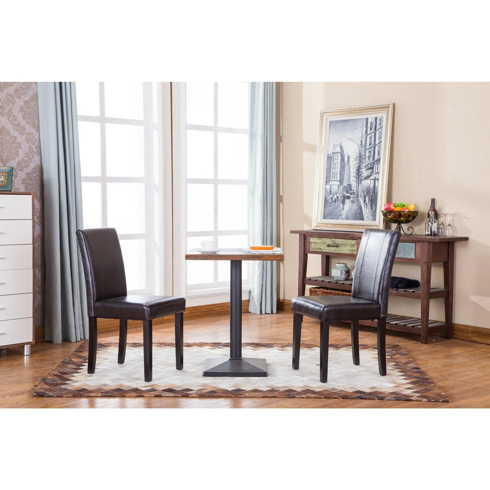 Urban Style Solid Wood Leatherette Padded Parson Chair - Set of 2