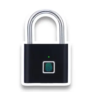 Black Silver USB Rechargeable Door Smart Lock Fingerprint Padlock Quick Unlock Zinc Alloy Metal High Identify Security Lock