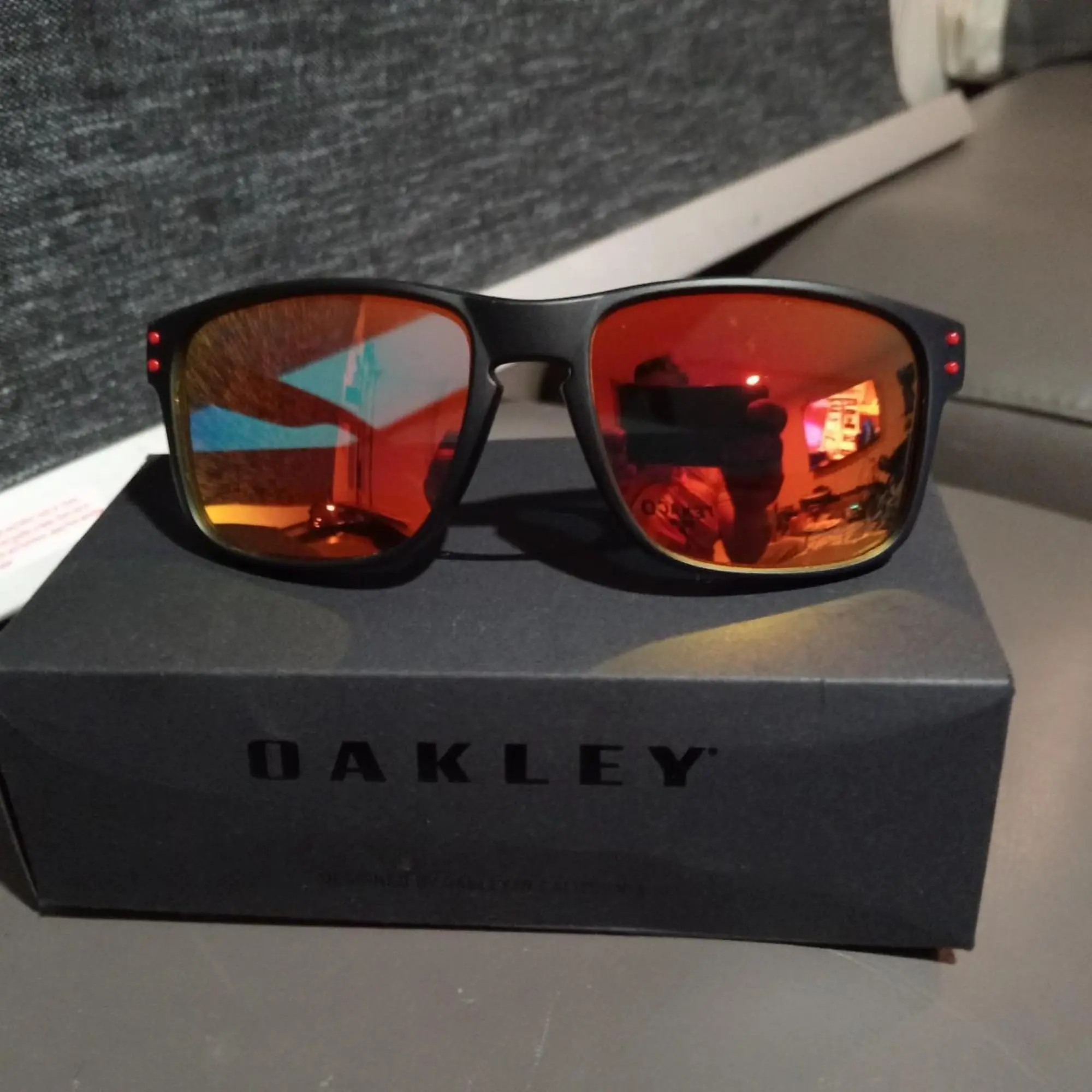 Polarized Sunglasses Men Black Frame with Red- Orange Smoke Lens for Fishing Boating Travel
