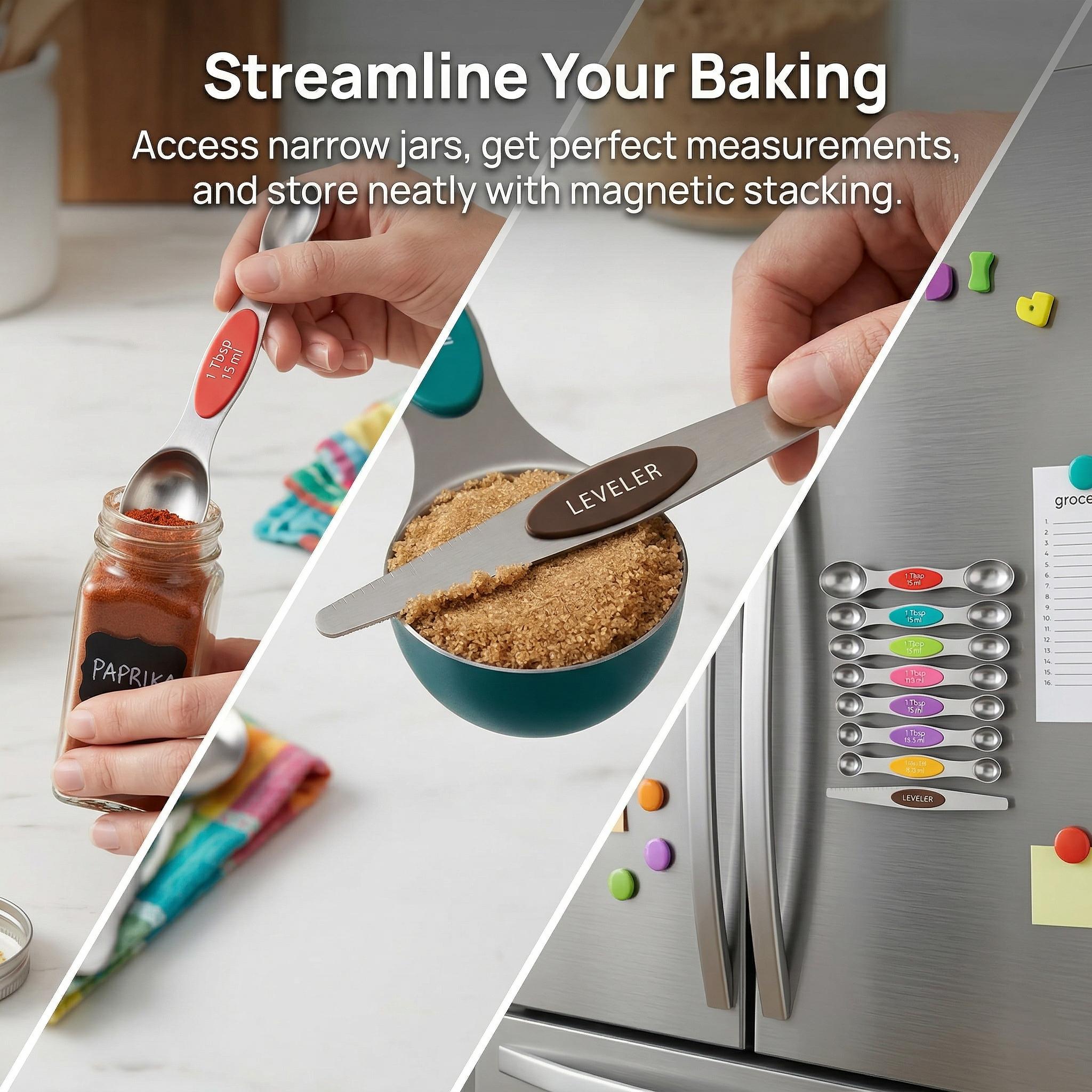 Modern Stainless Steel Magnetic Measuring Spoon Set, Household Food Grade Kitchenware Measuring Spoon, Home Essentials Kitchen Gadgets Double-ended Coffee & Baking Tool, Accurate Scale Measuring Utensils, Home Kitchen Cooking Gadgets