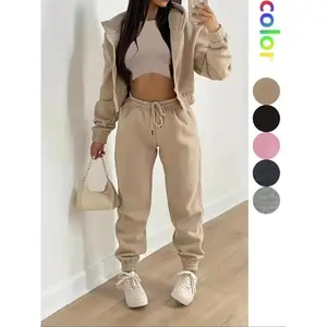 Y2k Solid Drop Shoulder Zipper Hoodie & Drawstring Waist Pants & Sleeveless Crop Tank Top, Outfits Clothes for Daily Outdoor Wear, Womenswear, Streetwear（gift）