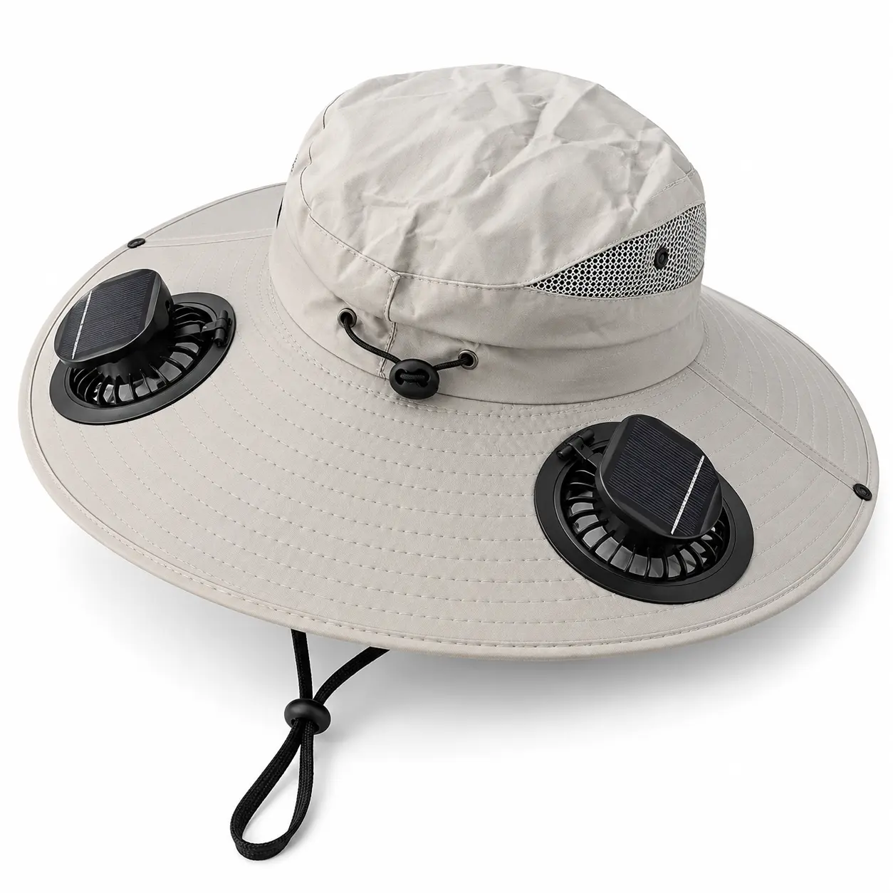 Cooling Hat for Outdoor Work, Solar Powered Fan Hat with Dual Fans, Wide Brim Hands-Free Sun Hat for Gardening, Yard Work and Outdoor Activities, Light Gray