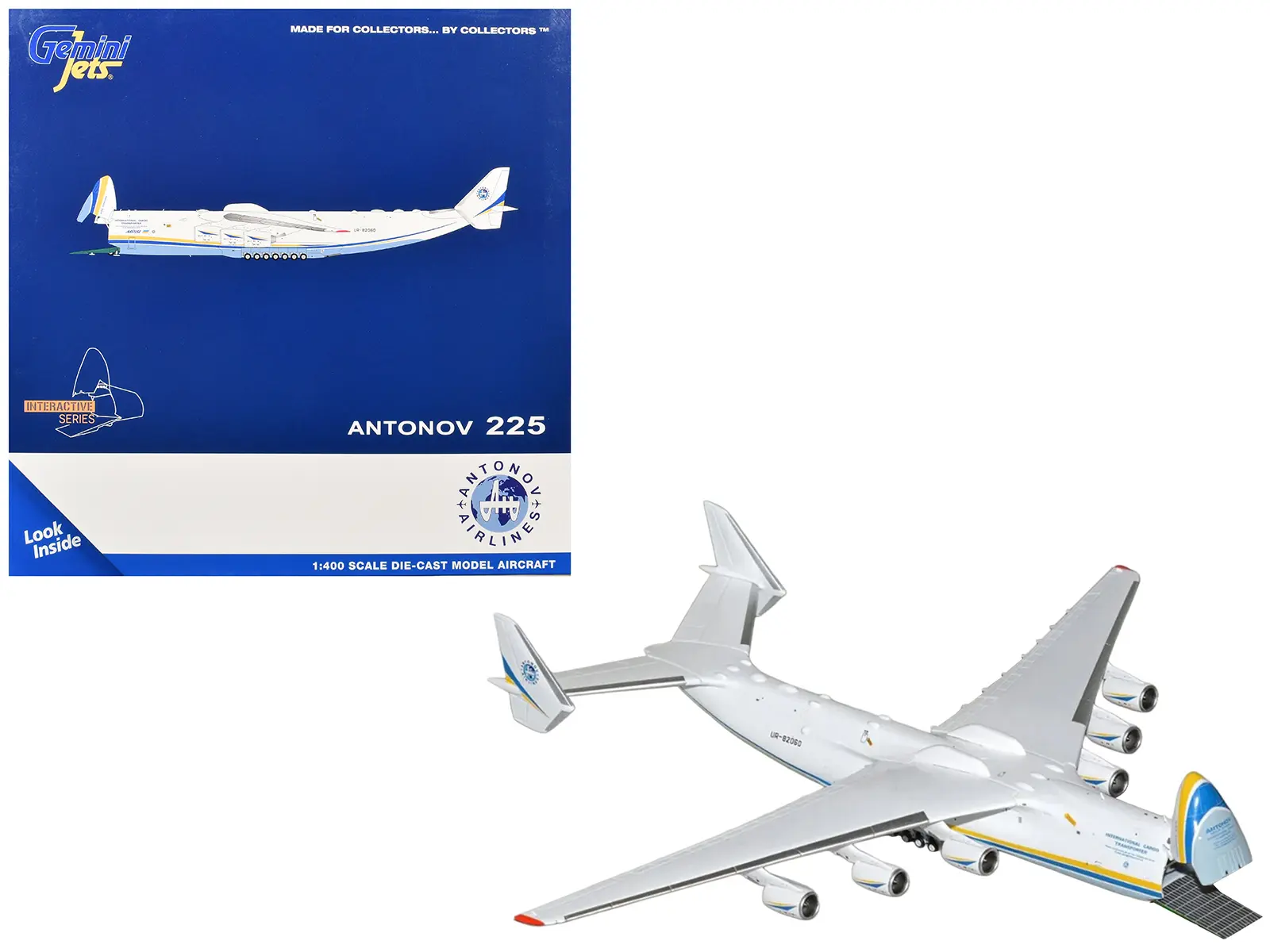Antonov An-225 Mriya Commercial Aircraft "Antonov Airlines" White with Blue and Yellow Stripes 1/400 Diecast Model by GeminiJets