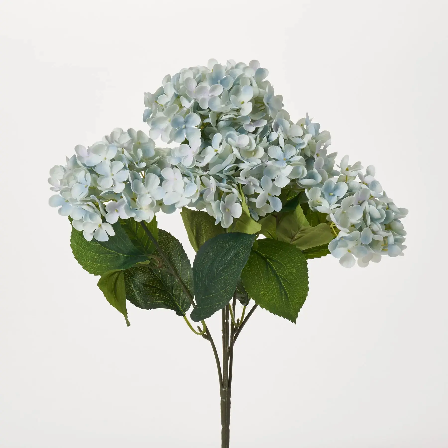18" Powder Blue Silk Decorative Hydrangea Flower Stem Bouquet - Faux Bush Shape Floral Bush with Leaf Accents, Bendable Wired Stems, Natural Look for Bedroom Home Decor, Table Centerpieces