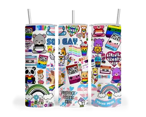 So Gay Pride Tumbler  | LGBTQ Rainbow Sticker Collage | 20oz Skinny Tumbler