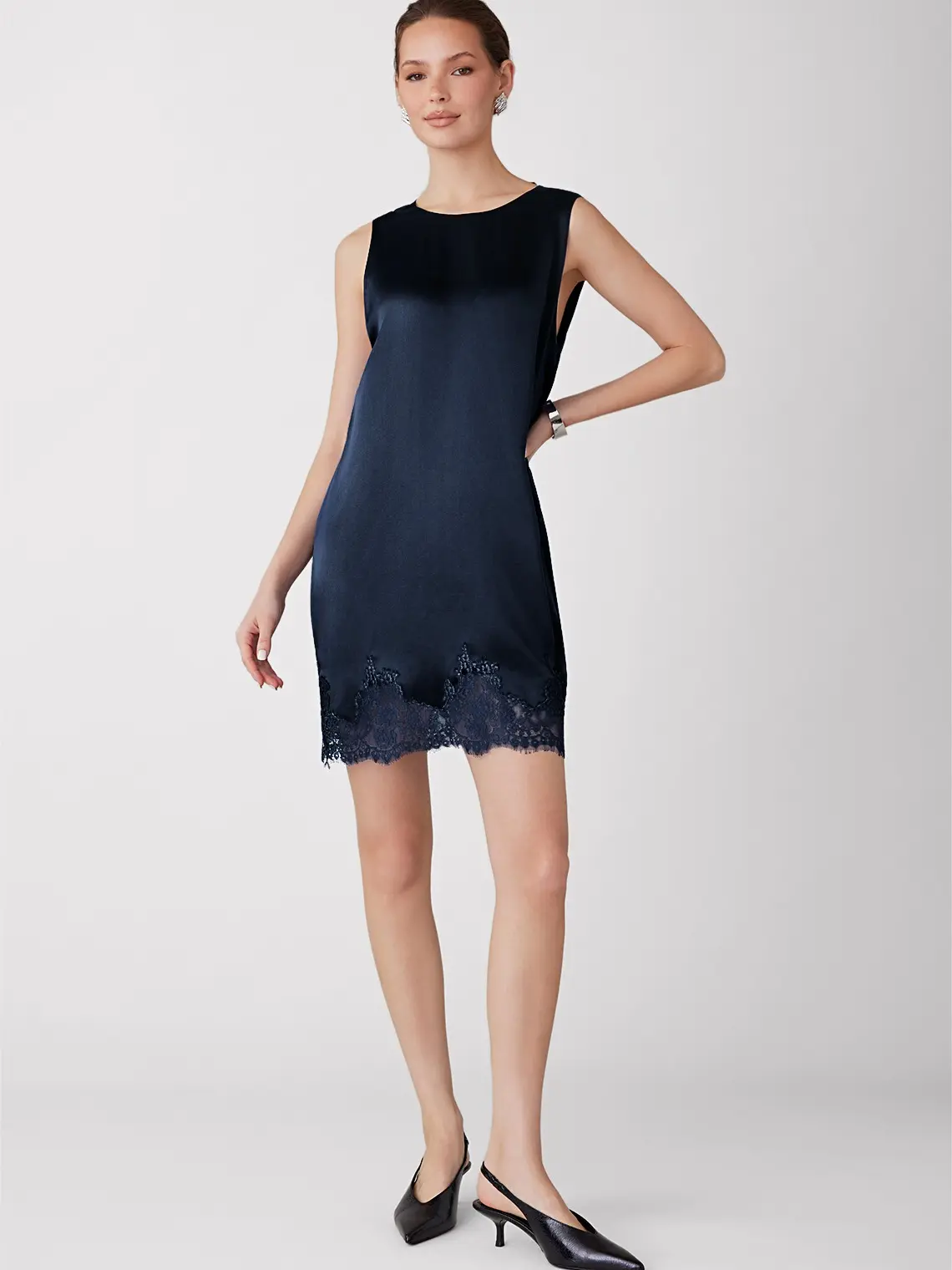 Azazie Zelia Mini Straight Lace-Trim Sleeveless Cocktail Party