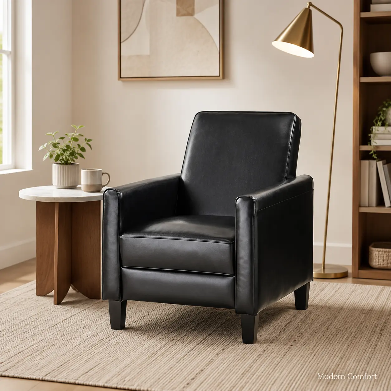 Single Sofa Chair - Recline Push-Back Upholstered 1-Person Armchair with Solid Beech Wood Legs for Living Room, Reading Area, One Person