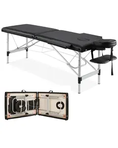 Portable Massage Table 84 Inch Massage Bed Wide SPA Lash Bed Tattoo Bed Height Adjustable 2 Fold Aluminum Weight Capacity 496LB, Black