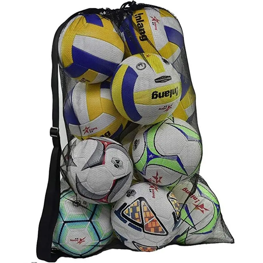 Large Mesh Sports Storage Bag with Shoulder Strap & Drawstring Closure, Reusable Organizer for Basketball Volleyball Baseball Swimming Gear