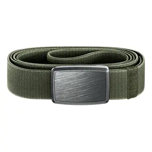 Groove Belt Low Profile – Slim Everyday Stretch Belt, Magnetic Buckle, Fits All Belt Loops for Men & Women – Base Camp Green / Gun Metal