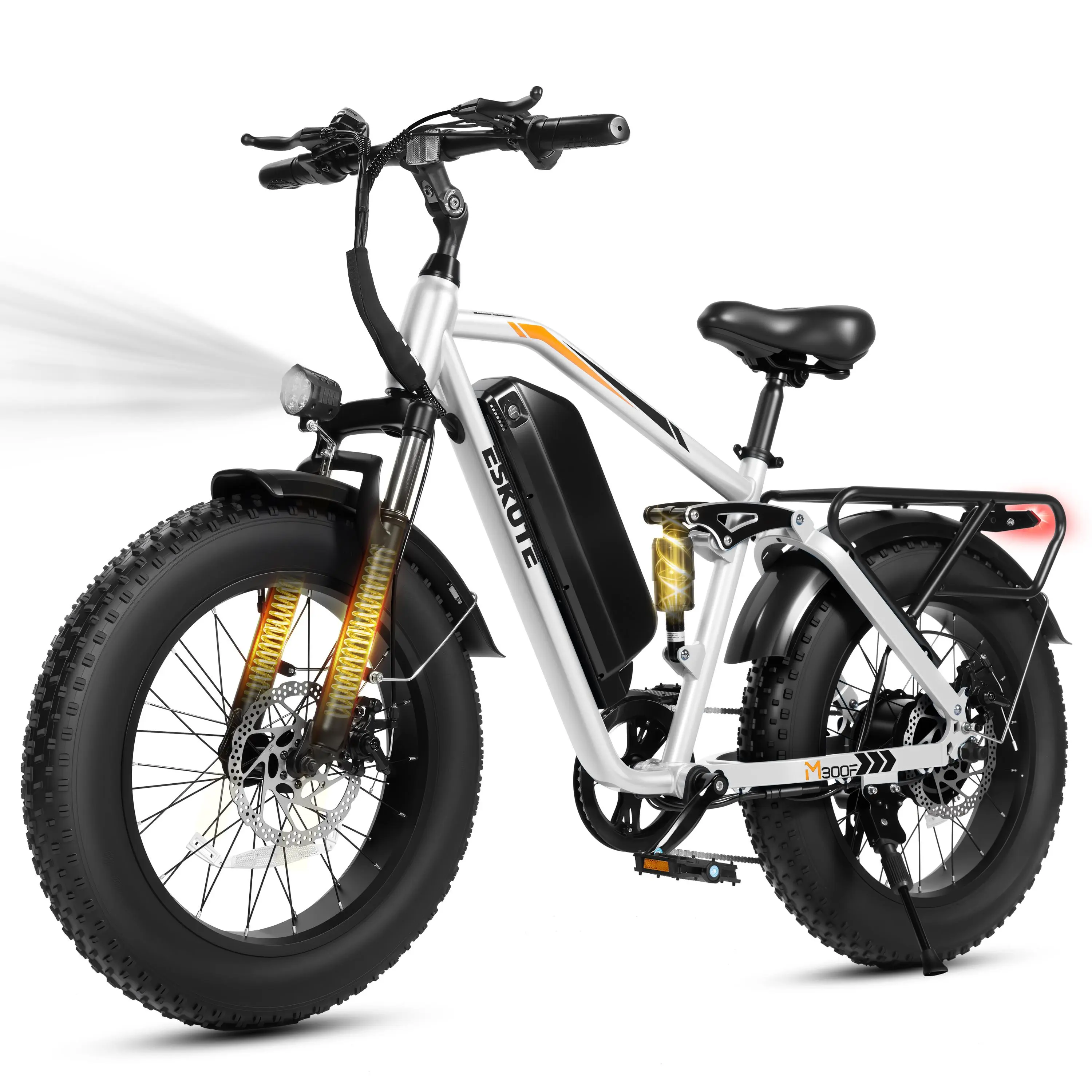 ESKUTE M300F Fat Tire Electric Bike for Adults | Peak 1200W Motor, 52V 20.8Ah Large Capacity Battery, 33MPH Fast Speed, Full Suspension 20"x4" Off Road Electric Mountain Bicycle for Commuting