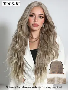 Topshe 13x6 Lace Front Wig, Ash Blonde Curly Wave Wigs Long Hair, Natural Hairline, Fashionable Daily Wear, Party Christmas Halloween Valentine's Day, Lace Frontal Wig, Glueless Wig