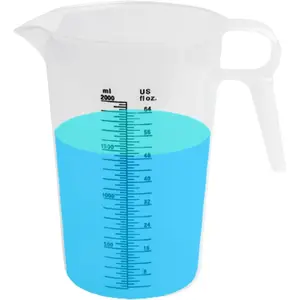 64Oz (1/2 Gallon) Measuring Pitcher - Plastic Multipurpose Kitchen Utensils for Oil, Chemicals, Pool & Lawn Use with Ounce and Milliliter (2000 Ml)