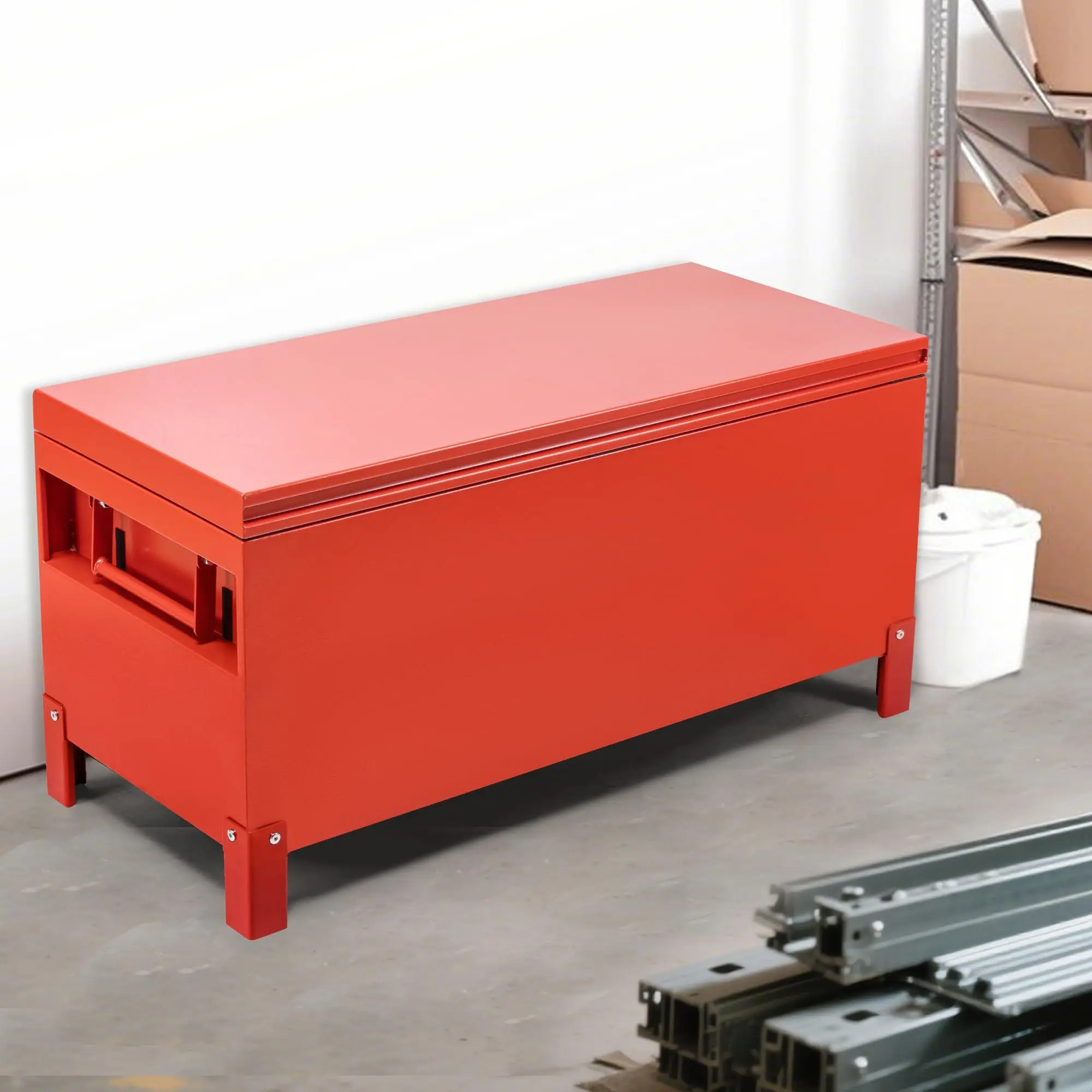 GARVEE Industrial Grade Aluminum Jobsite Box - 36x15 in Red Jobsite Chest Tool Storage Cabinet