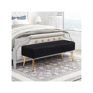Storage Rack  Furnistyle Black Veet Tufted Upholstered Entryway Padded Seat Gold Metal Legs Breathable Fabric Footrest Foyer And Living Room Mid Century End Of Bed Bedroom ative Ottoman Bench With Extra Seating Hallway Cozy Style For Winter Home