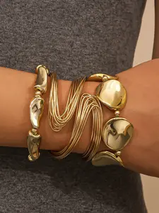 Fashion Unique Exaggerated Irregular Design Women's Bracelet Set 3 Piece, Stylish Accessory for Everyday Wear, Trendy Jewelry Gift Idea, Stackable Bracelets