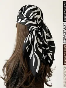 Elegant Animal Stripe Silk Scarf 90cm, Generous Size, Fashionable Light Luxury Shawl, Sun Protection Headscarf for Women, All Seasons Fitted Style