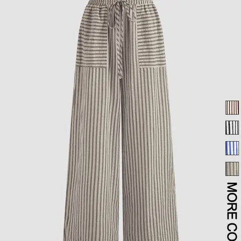 Women's Striped Print Wide Leg Pants, Casual Comfy Trousers for Daily Wear, Ladies Bottoms for All Seasons, Casual Fit Trousers