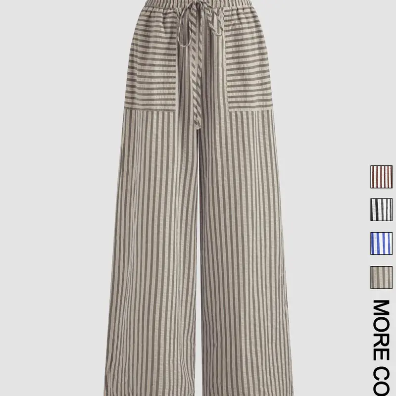 Women's Striped Print Wide Leg Pants, Casual Comfy Trousers for Daily Wear, Ladies Bottoms for All Seasons, Casual Fit Trousers