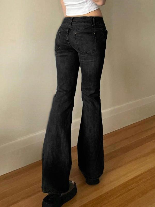 NVFelix Women's Y2k Low Rise Flare Jeans Double Button Design Stretch Bootcut Pants Soft Denim for Comfortable Daily Wear