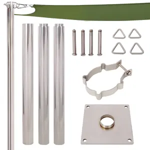 8FT Heavy Duty Stainless Steel Canopy Pole With Base Plate,Suitable for Garden,Yard,Patio,Playground