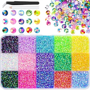 Gem DIY Bedazzling Kit with 3mm Multicolor Resin Flatback Synthetic Gems for DIY Crafting Diamond Clothing Tumblers Shoes Fabric Nail Art Supplies - 18000Pcs 15 Color Mixed Resin Rhinestones & Tweezers,Pick up Pen and Gifted Tools