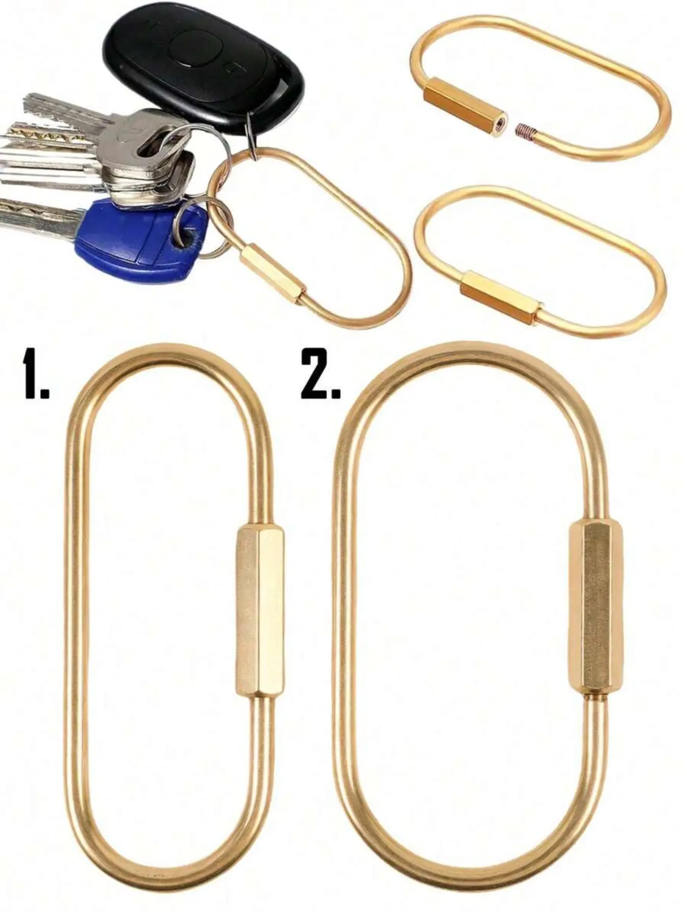 Brass Keychain with Screw Lock, Rust-Resistant Solid Brass, Ideal for Car Keys, Backpacks, Wallets, Travel, Outdoor Activities