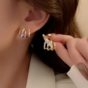 Four Claw Stud Earrings,Rhinestone Needle Stud Earrings,Curved Diamond Wrap Stud Ear Cuff Studs Earrings,Gifts for Women Gold