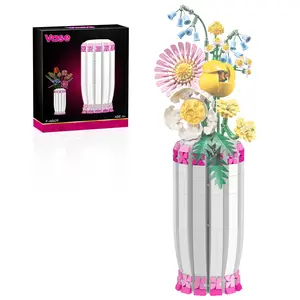 TENHORSES Pink Vase for Lego Flower Bouquet Building Decoration Set and Artificial Flowers, Ideal for Valentine's Day Gifts for Girls Box Decorative Colorful Fruit Plants Ornaments