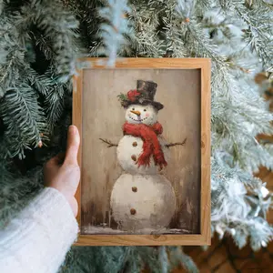 Vintage Christmas Wall Print Snowman Printable Christmas Painting Cottagecore Decor Wall Art Christmas Decor Winter Art Seasonal Decor