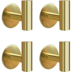 4Pcs Adhesive Towel Hooks, Brushed Gold SUS 304 Stainless Steel, Coat Robe Sticky Hooks for Bathroom Wall Stick On Kitchen Bathroom Accessories (Brushed Gold) - Home Improvement.