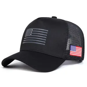 Unisex USA Flag Pattern Mesh Hat Adjustable Baseball Cap Breathable Sun Protection Outdoor Hat