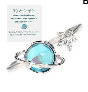 CASSIECA Spinner Planet Fidget Ring for Women Anxiety Relief Stress Ring Reducer Blue Planet Star CZ Adjustable Index Finger Ring with Gift Box Holiday Hypoallergenic Copper Birthday Work Cubic Zirconia Work