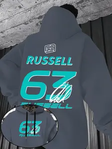 Men's Fashion Fleece Hoodie, Russell Pattern Pullover, Dual-Sided Print, Casual & Formal, Fall Winter Outerwear, Street Style