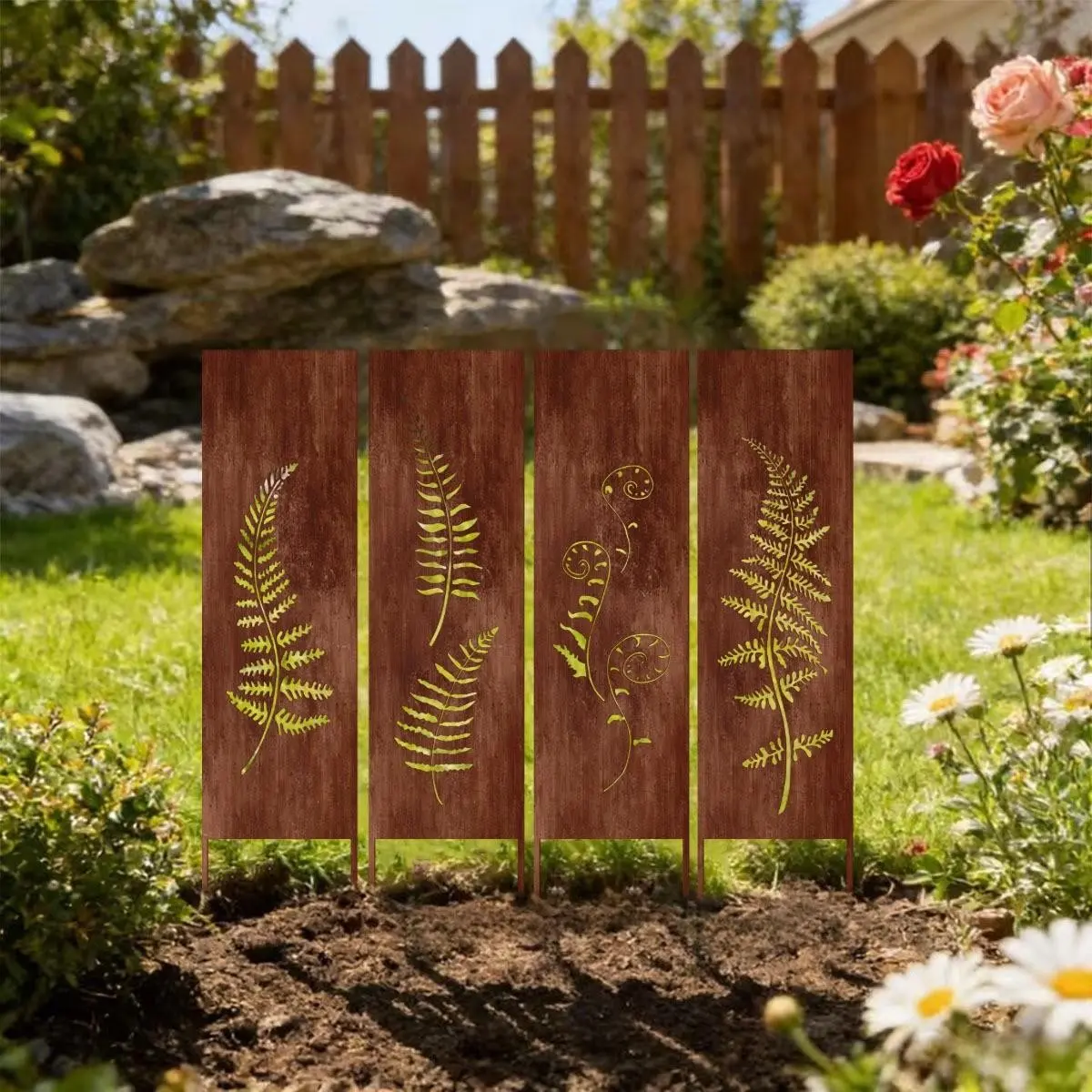 Creative Hollow Metal Ornament, Fern Design Gardening Decoration, Garden Setting