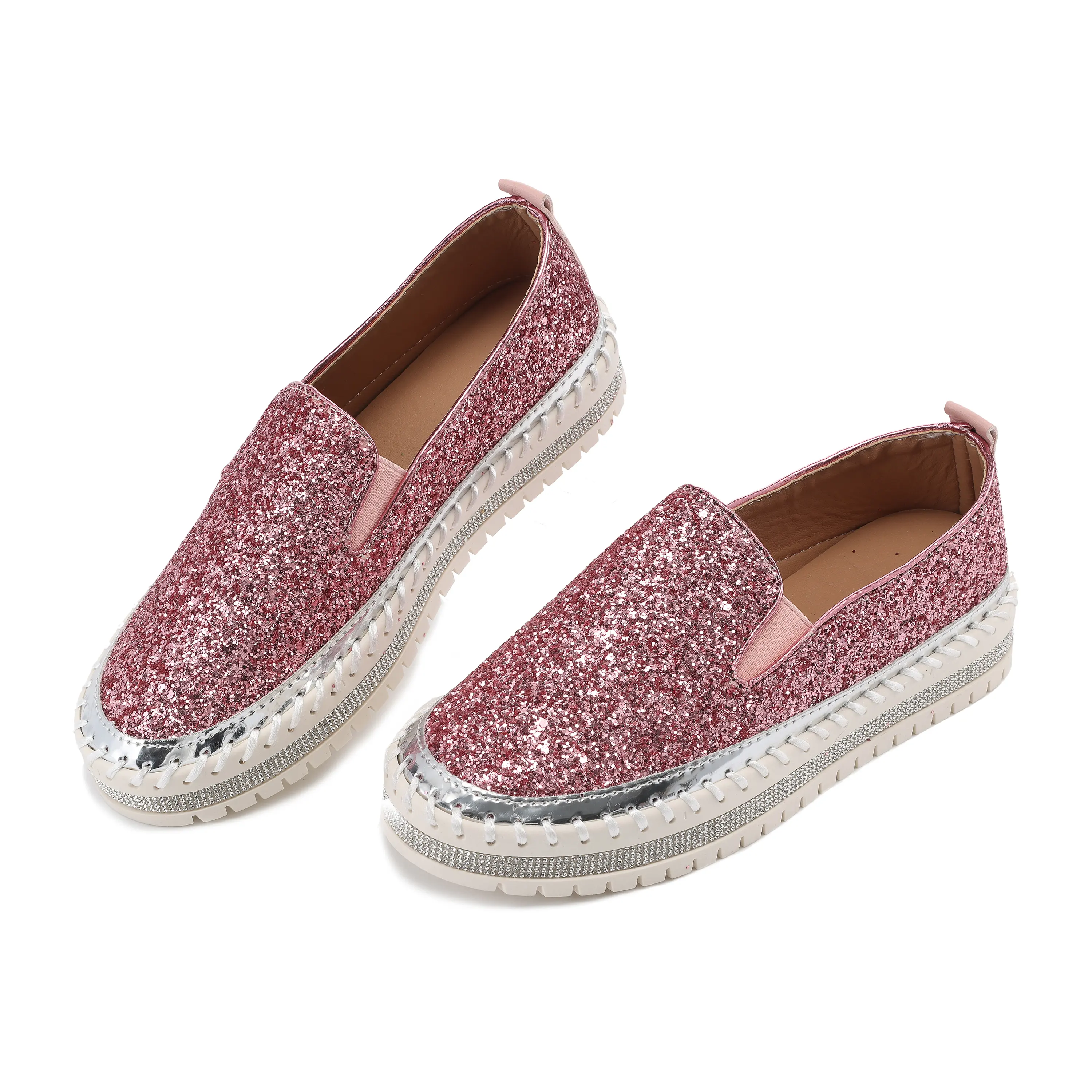 Women's Glitter Skateboard Sneakers, Trendy Platform Footwear with a Height Increasing Thick Sole, Breathable and Comfortable for Daily Wear, Trendy Shoes, Walking Shoes, Sporty Chic, Slip-On, Chic Women's Skateboarding Shoes