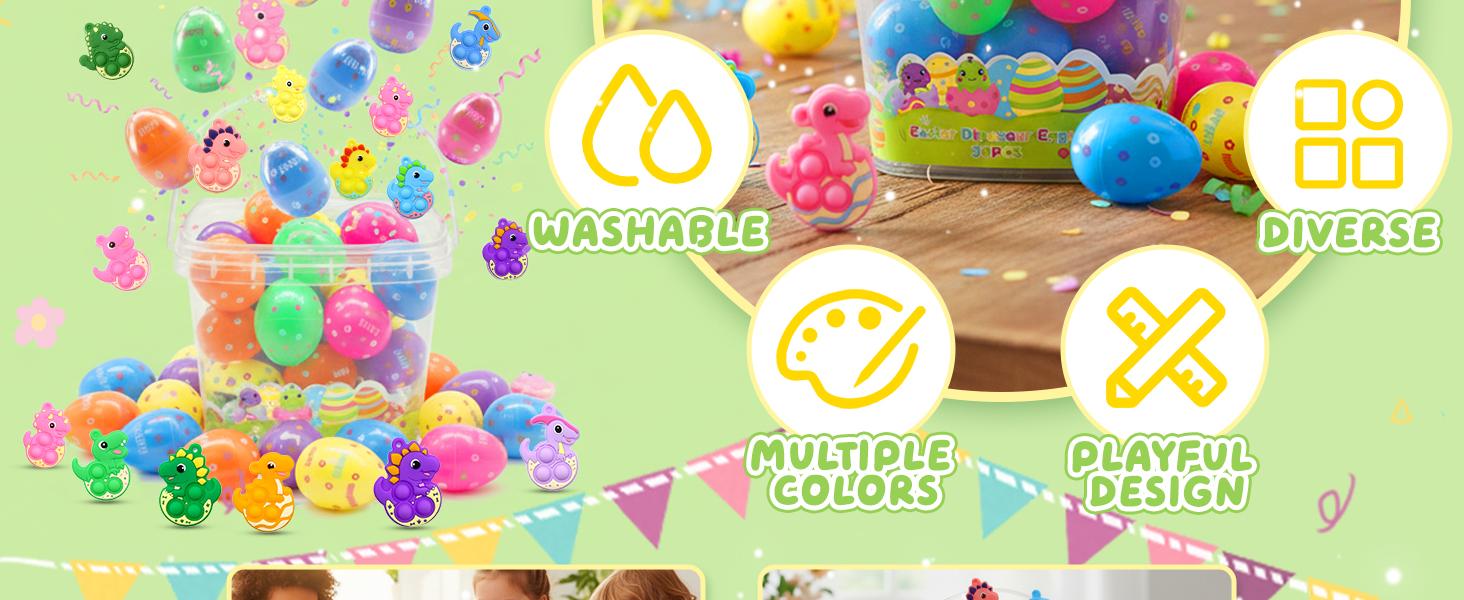 36 Pack Prefilled Easter Eggs with Dinosaur Pop Fidget Toys, Easter Egg Hunt Basket Stuffers for Kids, Easter Classroom Party Favors Prizes