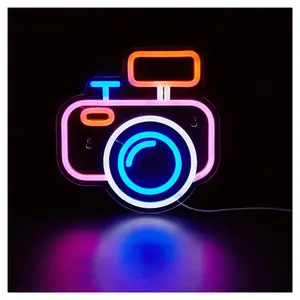 Sign Illuminated Camera LED Neon Sign Neon Signs For Wall And Table Decor, Light Up Signs For Bedroom Kids Room Bar Wedding Party Decoration 22.7cm×23.2cm Sign Illuminated