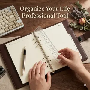 A5 Loose Leaf Bookmark Ruler Set, 6-Hole PP Page Finder Divider with Refill Paper and Zipper Pockets for Planner Notebook Office School Stationery