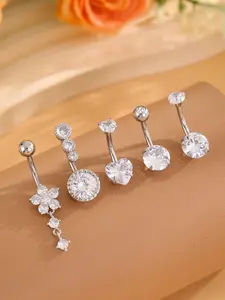 Women's Elegant Rhinestone Decorated Belly Rings, Trendy Exquisite Heart & Flower Design Belly Piercing Jewelry, Chic Round Body Jewelry for Party Decor, Fashion Body Jewelry, Belly Button Piercing