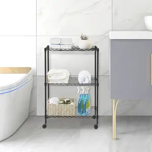 3-Tier 28''H Storage Shelving Unit with wheels, Height is freely Adjustable & No Sharp Edges,Heavy duty & Safer Shelf,Garage tool box Standing Shelf,Closet & shoe rack,Kitchen Appliance Storage Rack,The All-in-One Value