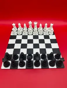 Spiral chess set, with collapsible board and case, 3D printed chess set with spiral pieces