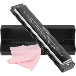 Harmonica Professional Harp Armonica Key of C 24 Hole Polyphony Diatonic Mouth Organ with Case for Blues Folk Jazz Pop for Music Student Teacher Beginner