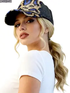 Leopard Print Sequin Baseball Cap for Women & Men, Sparkly Y2K Streetwear Hat, Bling Glitter Trucker Cap for Concert, Party, Festival Outfit, Trendy Casual Adjustable Hip Hop Hat Birthday Gift
