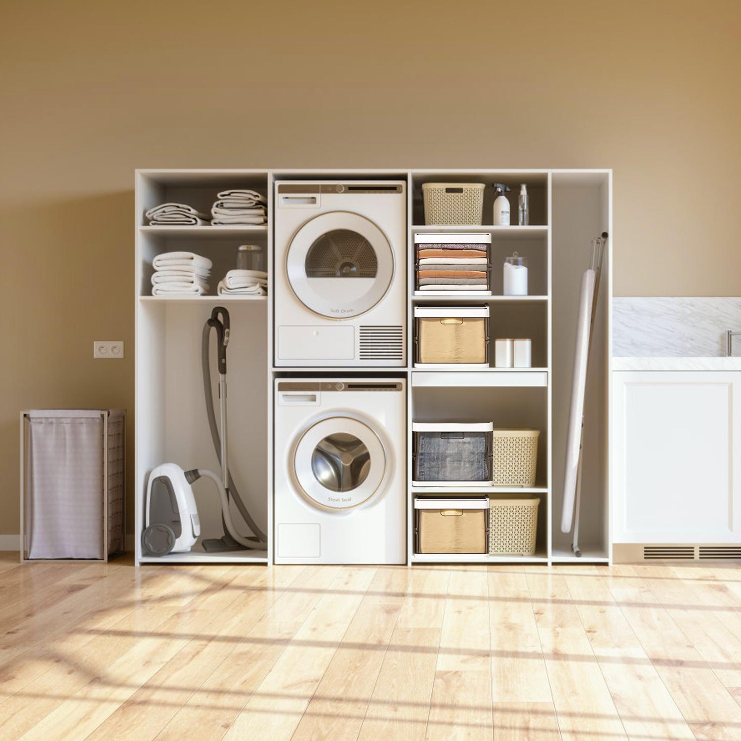 Set of 3 foldable storage boxes with lids, stackable plastic cabinet organizers, with handle dividers and a foldable drawer organizer, suitable for toys and clothing. Collapsible Multifunctional Bins