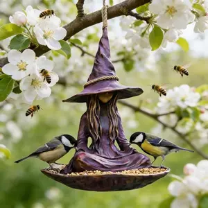 Mystical Witch Bird Feeder, Vintage Fairy Tale Style Outdoor Hanging Feed Tray, Garden Decoration Essential for Bird Lovers