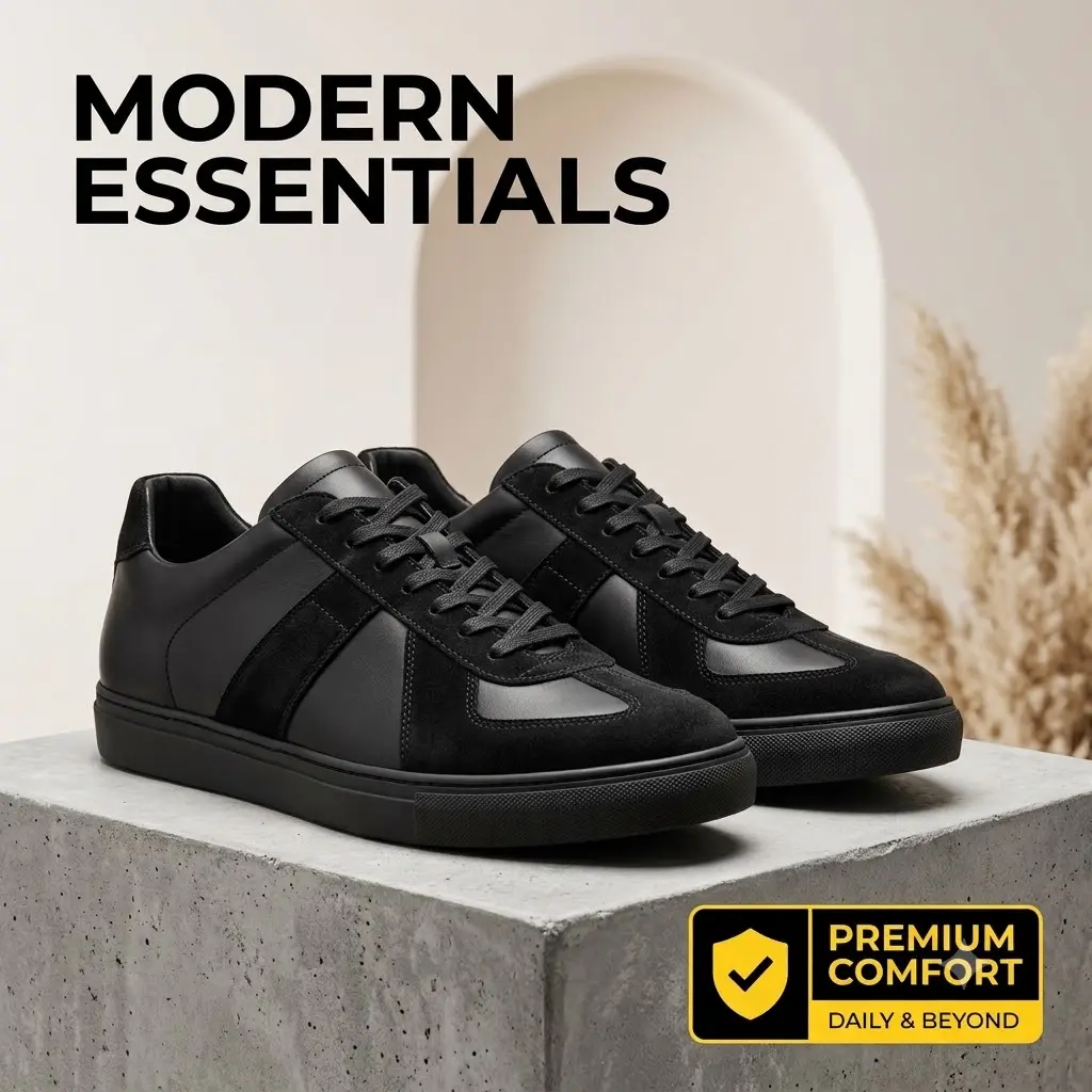Men's Premium Leather Trainers - Ultra-Comfortable, Durable Cushioned Walking Footwear, Lightweight Breathable Casual Board Shoes for Daily Work & Wear, Walking Shoes