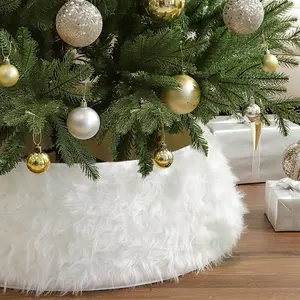Artificial Long Faux Fur Christmas Tree Skirt, Foldable Ring Skirt for Realistic Trees, Holiday Home Decor, Home Decor Ornaments