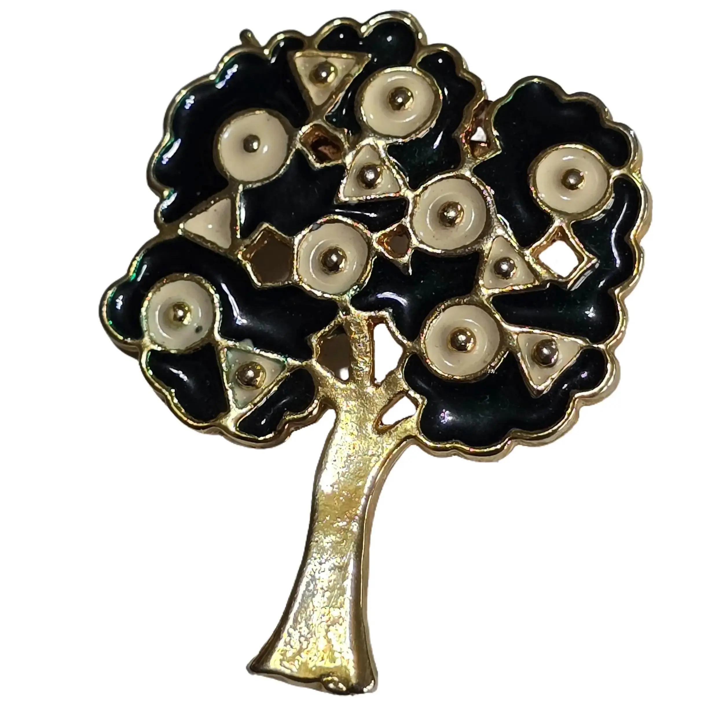 Retro Vintage Enameled Gold Tone Apple Tree Abstract Fruit Brooch Estate Jewelry Pin
